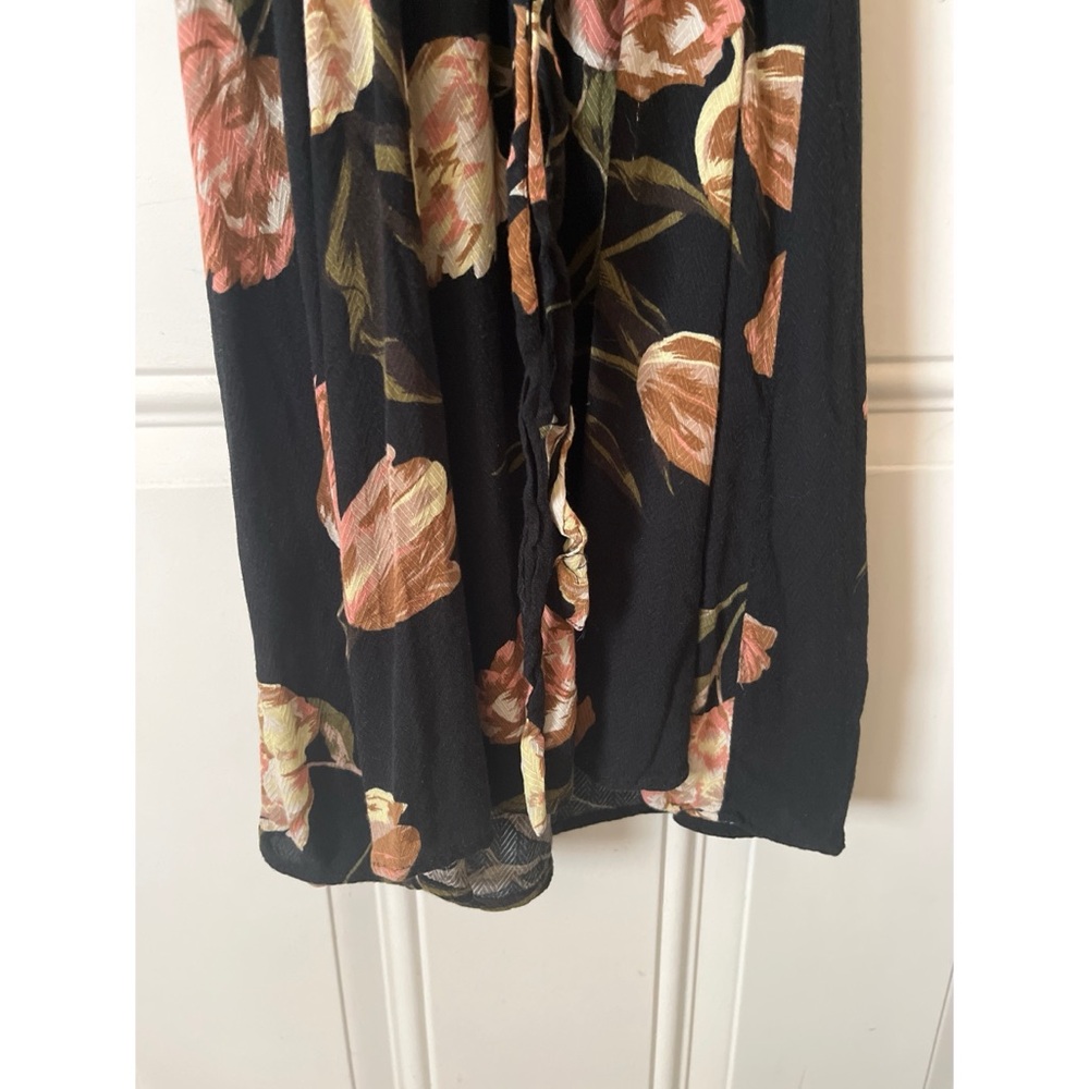 A New Day Large Sleeveless Black w/ Mauve Pink & Gold Floral Belted Mini Dress. - Picture 9 of 11